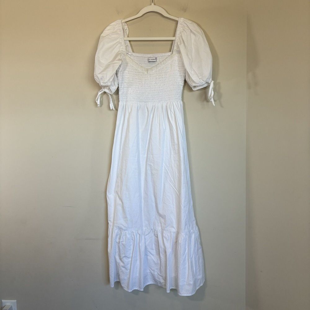 Faithfull The Brand Lithana Midi Dress White Poplin Size US 4 Small‎